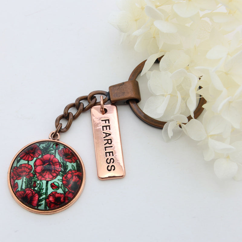 POPPIES Collection - Vintage Rose Gold 'FEARLESS' Keyring - Parade Poppies (10925)