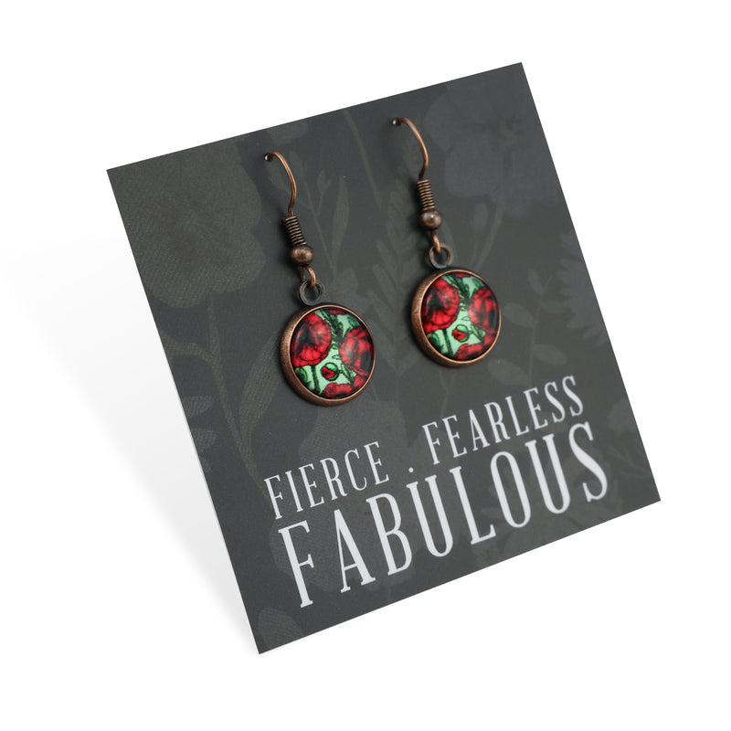POPPIES Collection - Fierce Fearless Fabulous - Vintage Copper Dangle Earrings - Parade Poppies (12653)