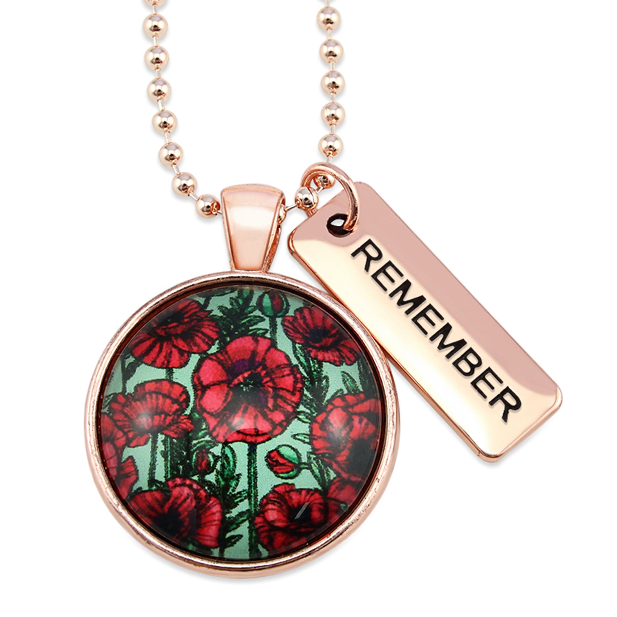 POPPIES Collection - Rose Gold 'REMEMBER' Necklace - Parade Poppies (10324)