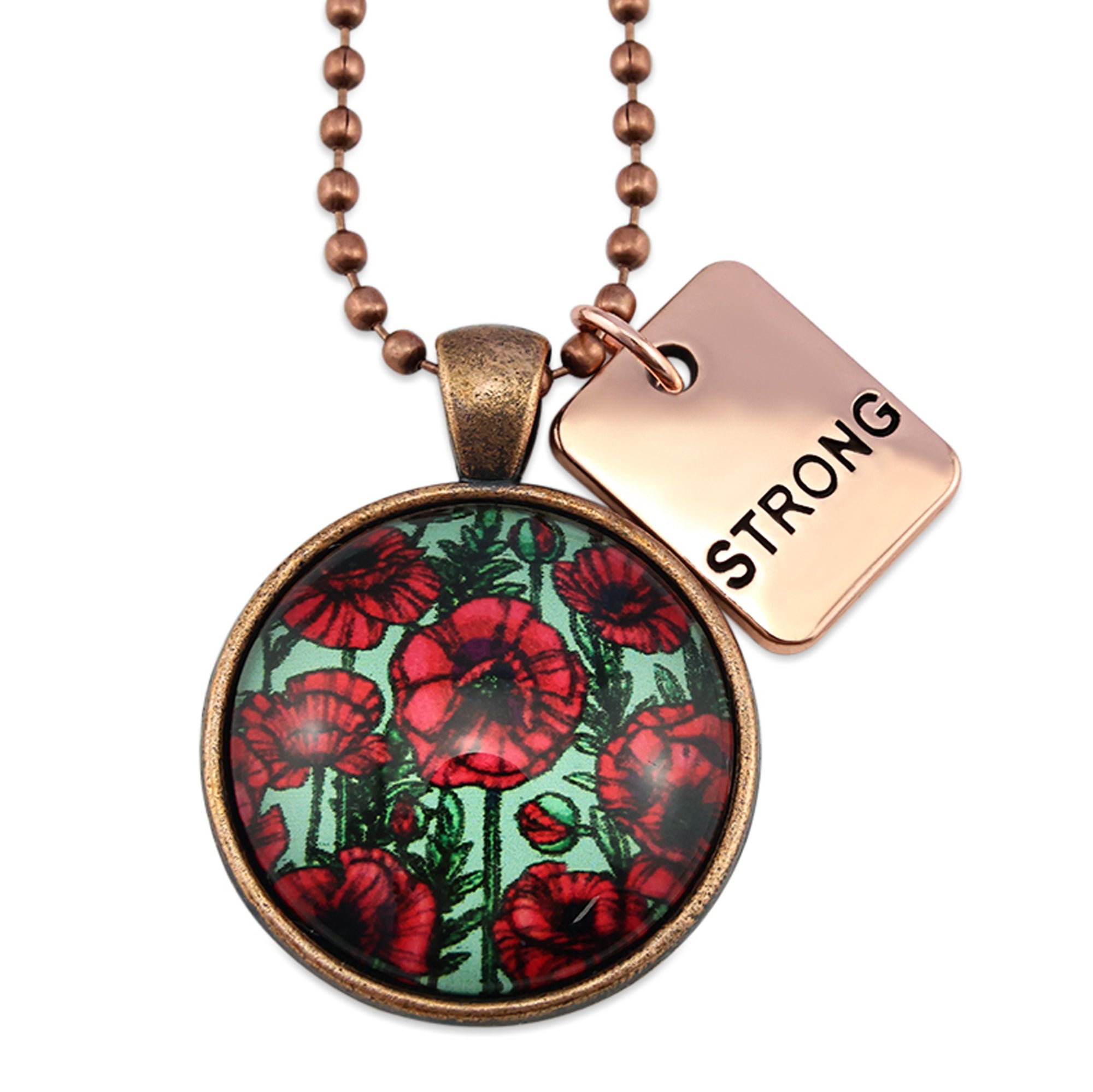 POPPIES Collection - Vintage Copper 'STRONG' Necklace - Parade Poppies (10132)