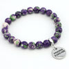 Stone Bracelet - Purple & Lime Patch Agate 8mm Beads - with Silver Word Charm