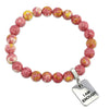 Stone Bracelet - Raspberry Sunshine Patch Agate 8mm Beads - with Silver Word Charm