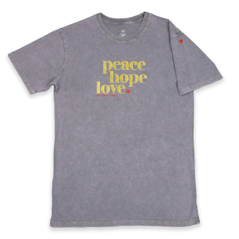 PEACE HOPE LOVE - Purple Haze Stone Wash Boyfriend Tee - Gold Glitter Print