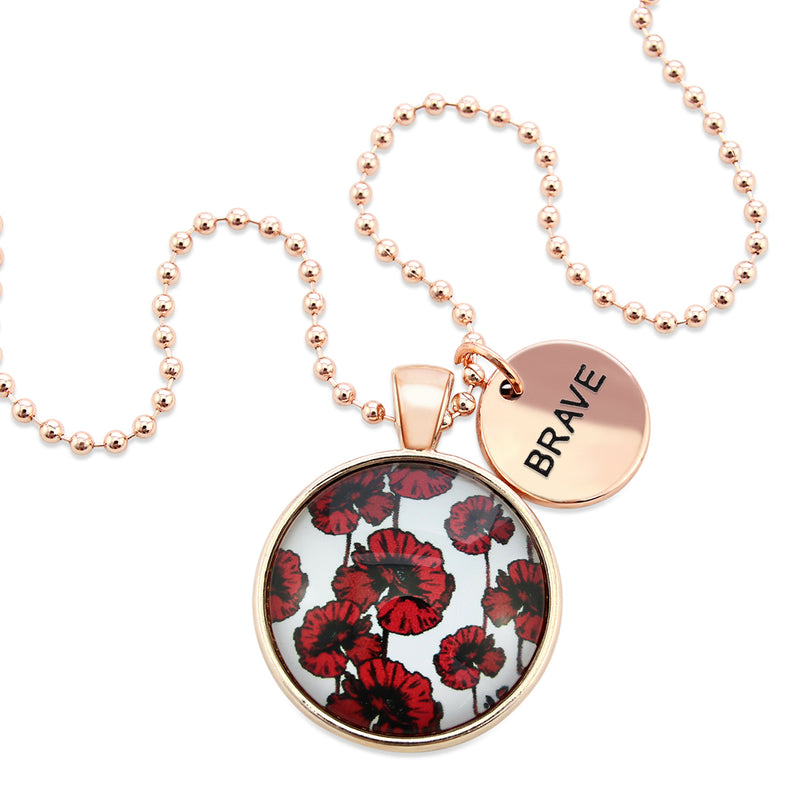 POPPIES Collection - Rose Gold 'BRAVE' Necklace - Peace Poppy (10834)