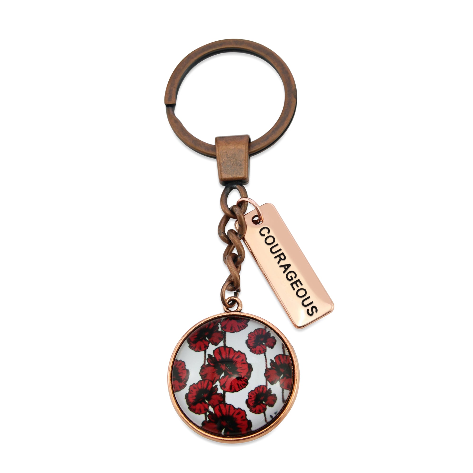 POPPIES Collection - Vintage Rose Gold 'COURAGEOUS' Keyring - Peace Poppy (11031)