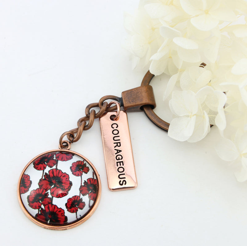 POPPIES Collection - Vintage Rose Gold 'COURAGEOUS' Keyring - Peace Poppy (11031)