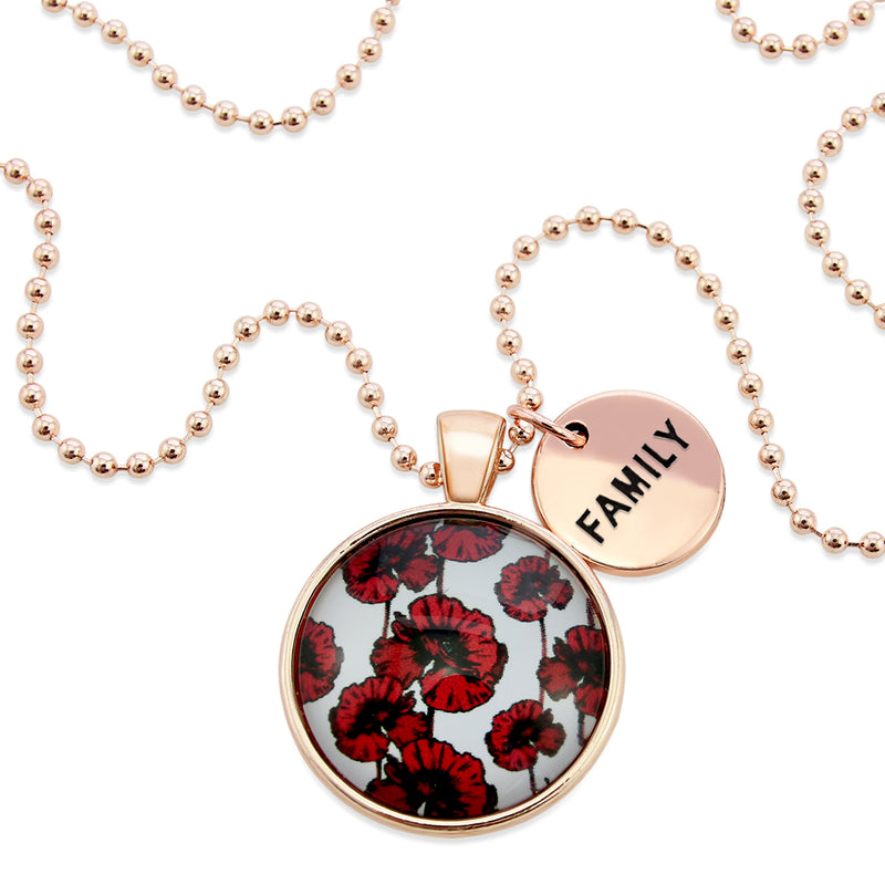 POPPIES Collection - Rose Gold 'FAMILY' Necklace - Peace Poppy (10121)