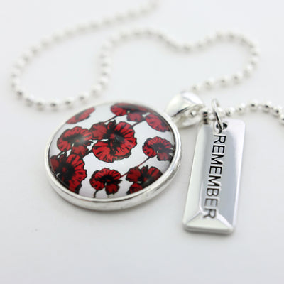 POPPIES Collection - Bright Silver 'REMEMBER' Necklace - Peace Poppy (10221)