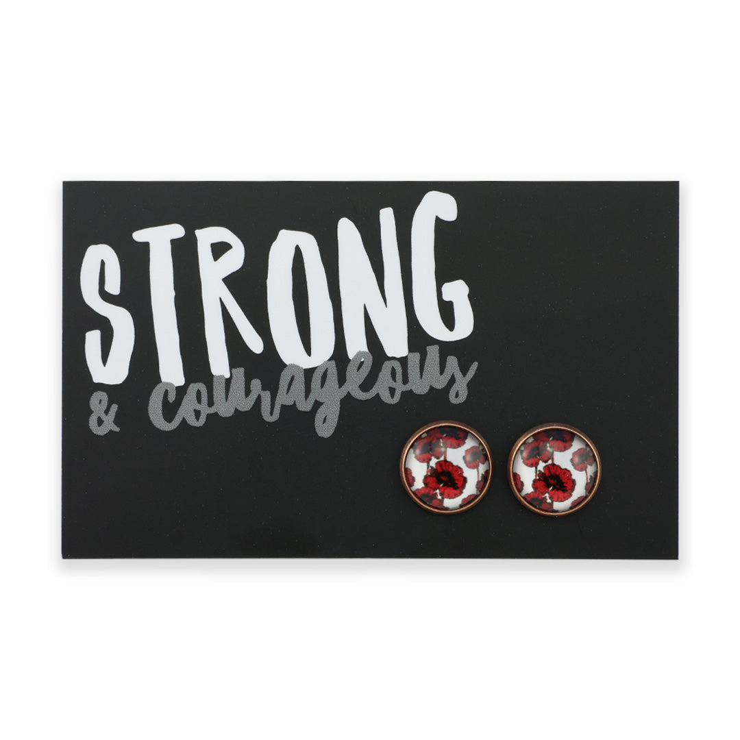 POPPIES Collection - Strong & Courageous - Vintage Copper 12mm Circle Studs - Peace Poppy (12723)
