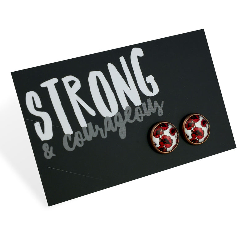 POPPIES Collection - Strong & Courageous - Vintage Copper 12mm Circle Studs - Peace Poppy (12723)