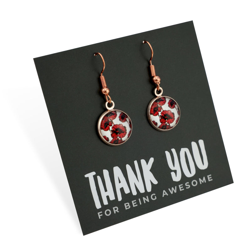 POPPIES Collection - Thank You For Being Awesome - Rose Gold Dangle Earrings - Peace Poppy (12721)