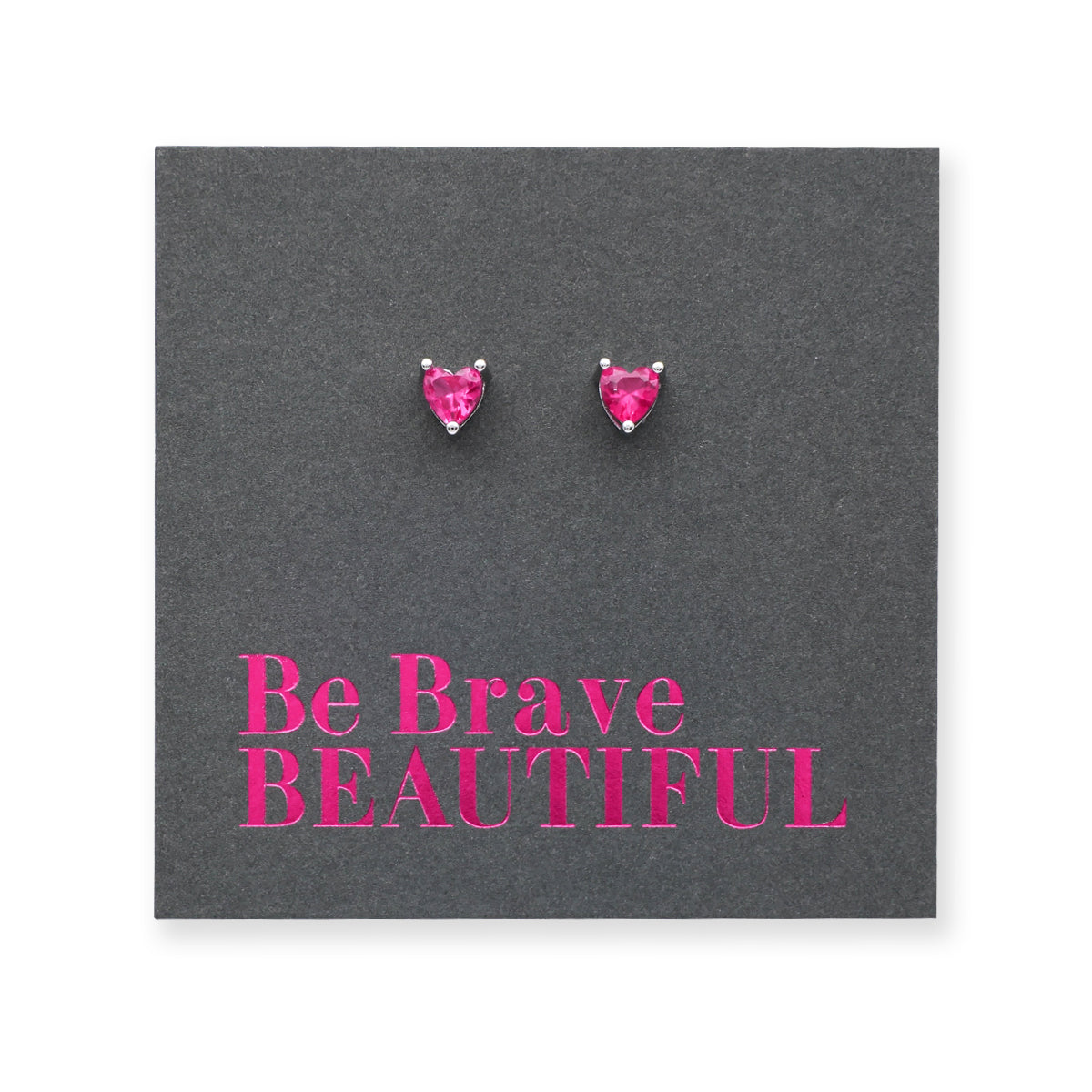Be Brave Beautiful Sterling Silver Stud Earrings - Tiny Fuchsia Pink Zircon Hearts