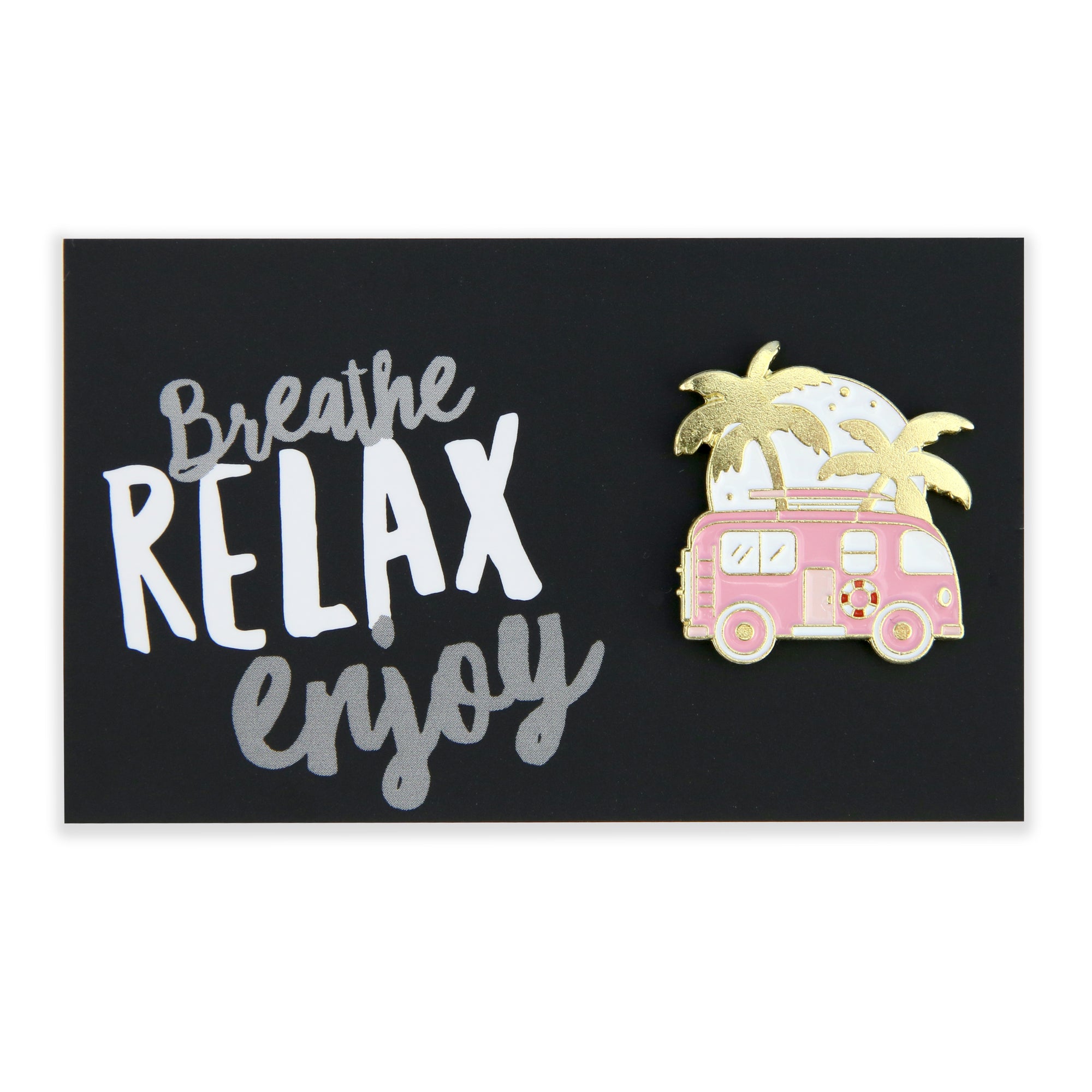 Lovely Pins! Breathe Relax Enjoy! - Pink Camper Enamel Badge Pin - (10153)