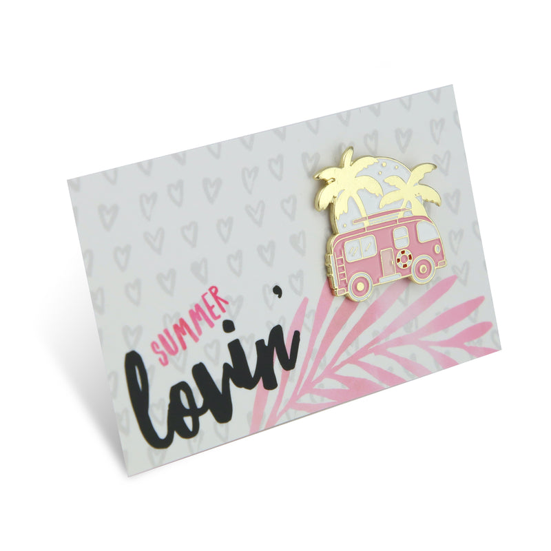 Lovely Pins! Summer Lovin - Pink Camper Enamel Badge Pin - (10434)
