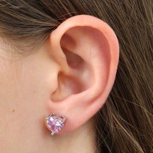 You Are Lovely - Pink Zircon Heart Sterling Silver Studs