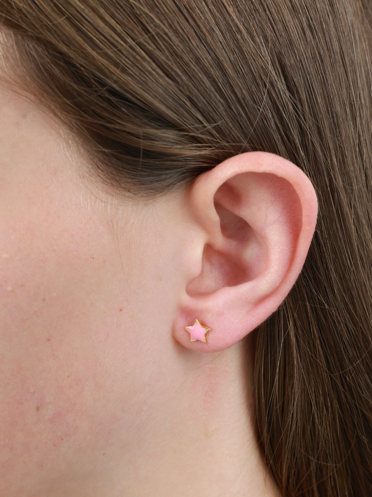 Hello Gorgeous Sterling Silver Star Stud Earrings - 18k Gold with Pink Enamel
