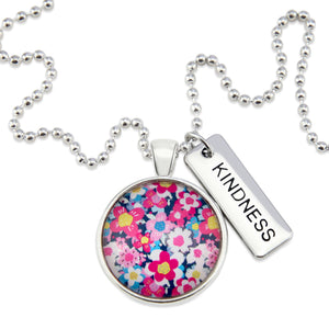 PINK COLLECTION - Bright Silver 'KINDNESS' Necklace - Pink Perennial (10261)