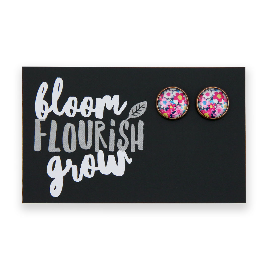 Pink Collection - Bloom Flourish Grow - Vintage Copper 12mm Circle Studs - Pink Perennial (12215)