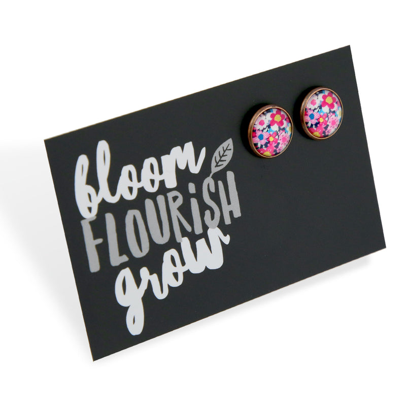 Pink Collection - Bloom Flourish Grow - Vintage Copper 12mm Circle Studs - Pink Perennial (12215)