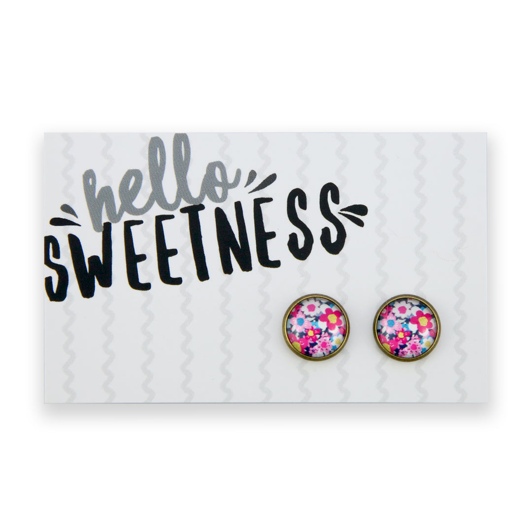 Pink Collection - 'Hello Sweetness' Vintage Gold 12mm Circle Studs - Pink Perennial (12651)