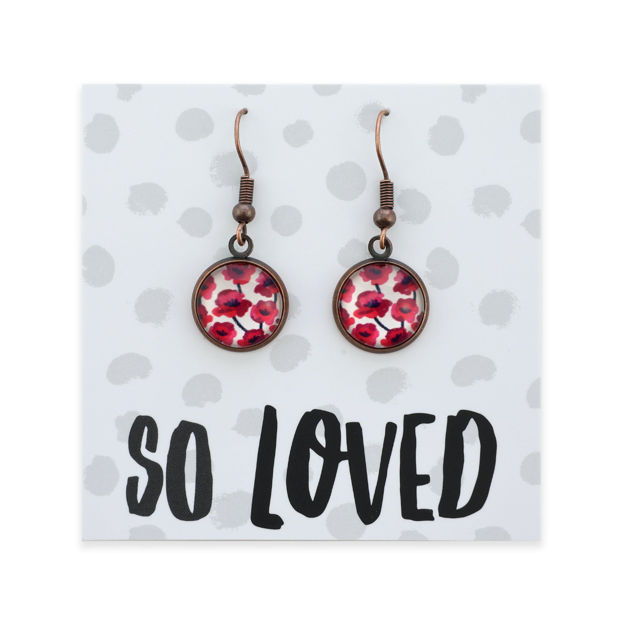 POPPIES Collection - So Loved - Vintage Copper Dangle Earrings - Poppies Print (12453)