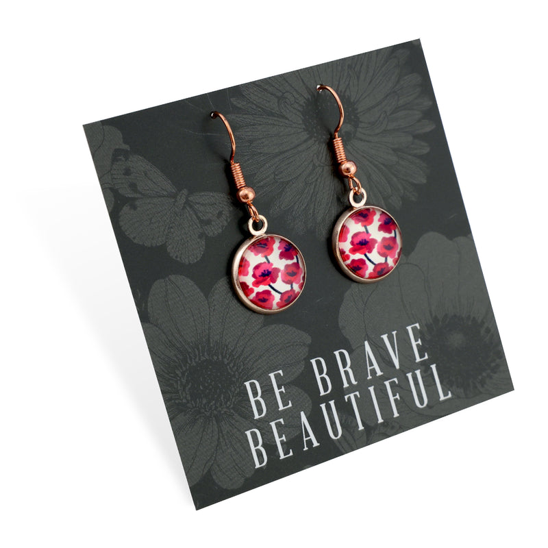 POPPIES Collection - Be Brave Beautiful - Rose Gold Dangle Earrings - Poppies Print (12425)