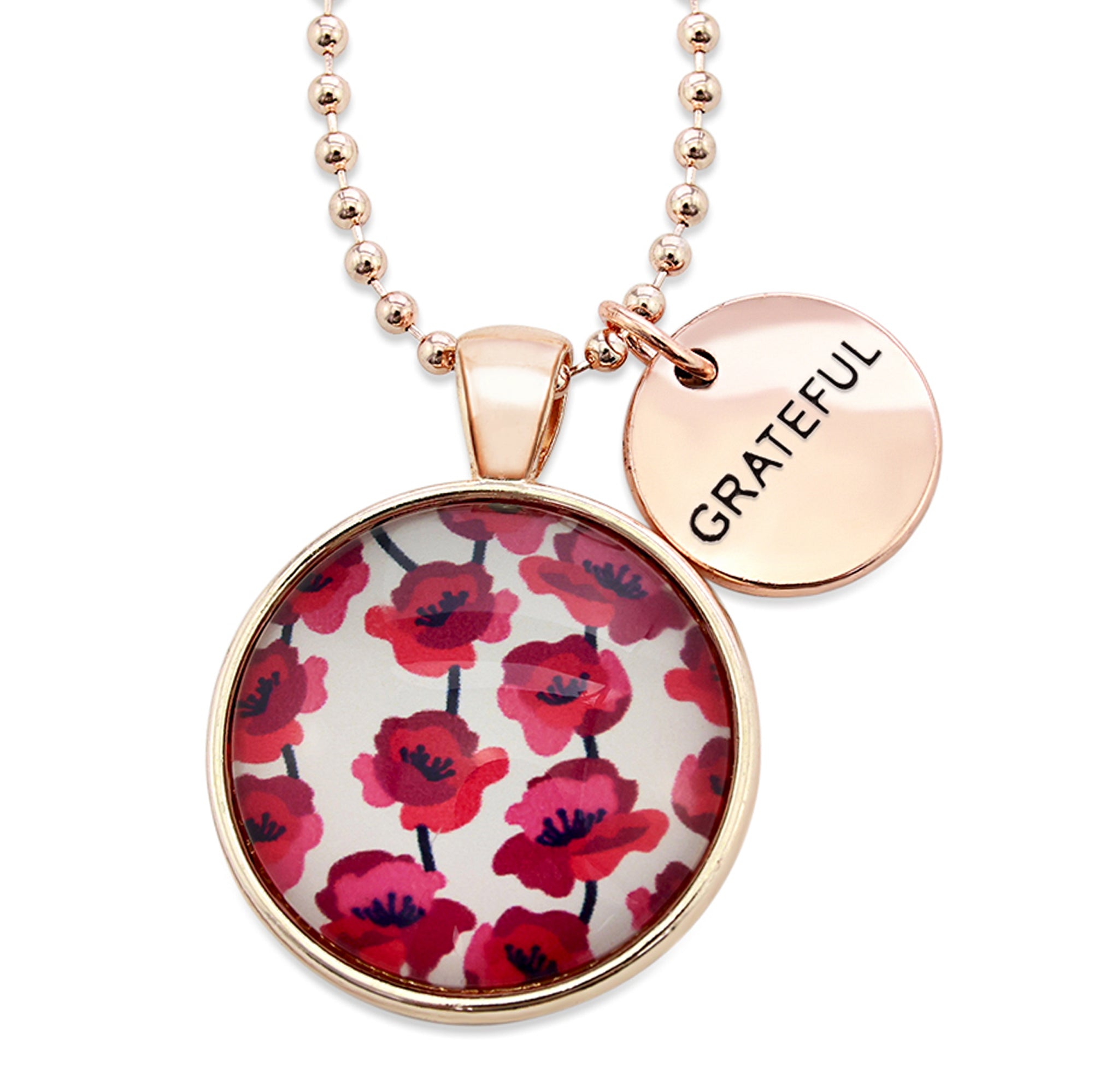POPPIES Collection - Rose Gold 'GRATEFUL' Necklace - Poppies Print (10541)