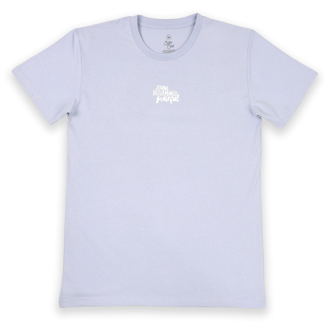 WORTHY BEAUTIFUL BRAVE  - Oversized / Plus Size Long Boxy Tee - Powder Blue with White Print