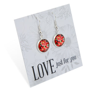 Floral earrings on a 'Love just for you' card