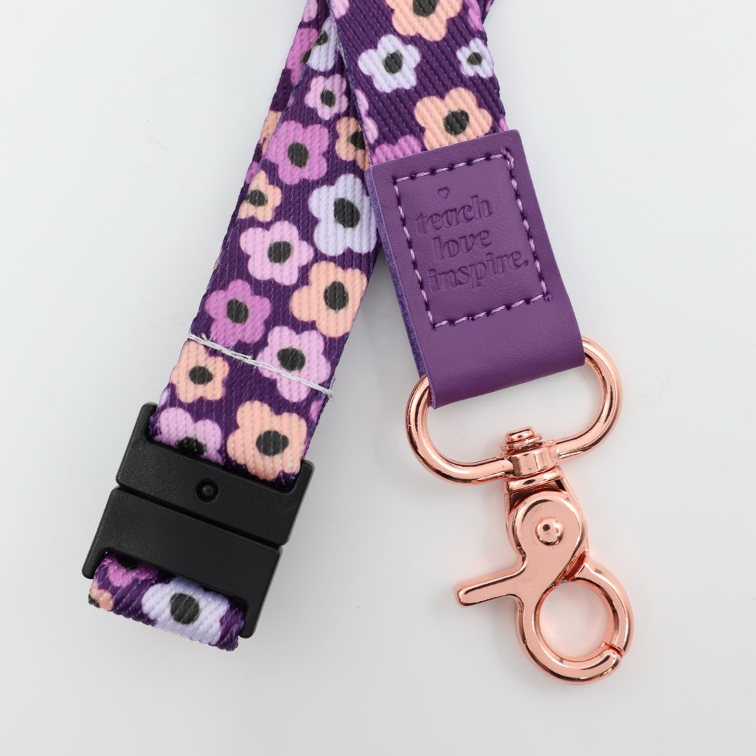 Premium LANYARD with embossed words - PURPLE FLORAL