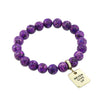 Precious Stone Bracelet - Purple Terrazzo Imperial Jasper 10mm Beads - With Vintage Gold Word Charm