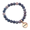 Stone Bracelet - Purple & Storm Patch Agate Stone 8mm Beads - with Rose Gold Word Charms