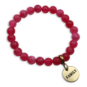 Stone Bracelet - Raspberry Agate 8mm Beads - With Gold Charms