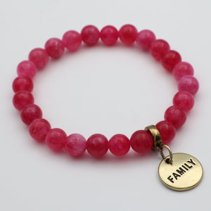 Stone Bracelet - Raspberry Agate 8mm Beads - With Gold Charms