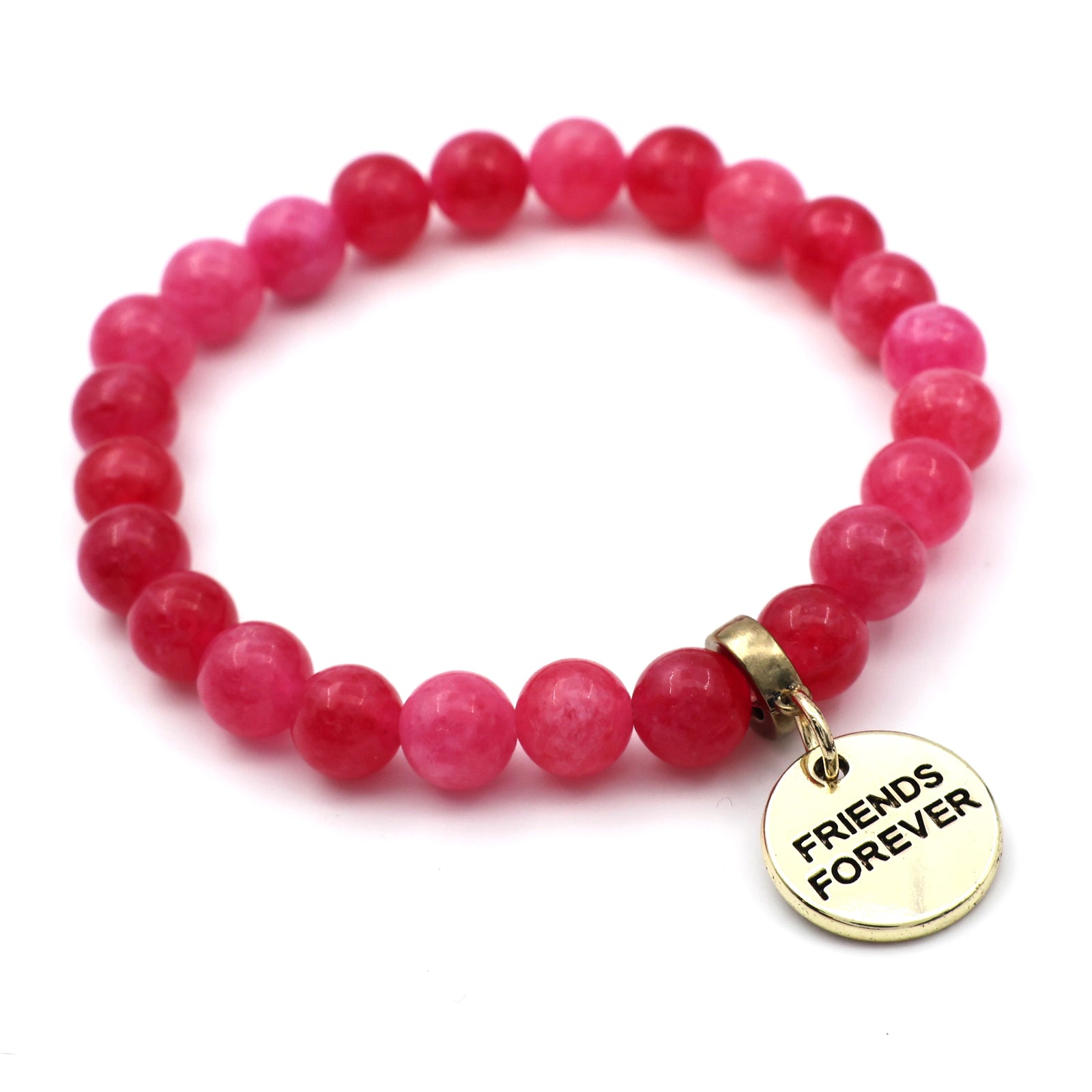 Stone Bracelet - Raspberry Agate 8mm Beads - With Gold Charms