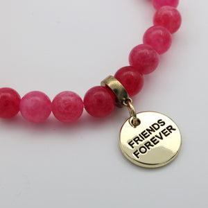Stone Bracelet - Raspberry Agate 8mm Beads - With Gold Charms