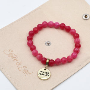 Stone Bracelet - Raspberry Agate 8mm Beads - With Gold Charms