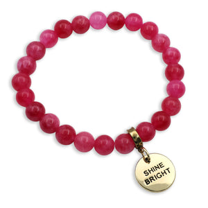 Stone Bracelet - Raspberry Agate 8mm Beads - With Gold Charms