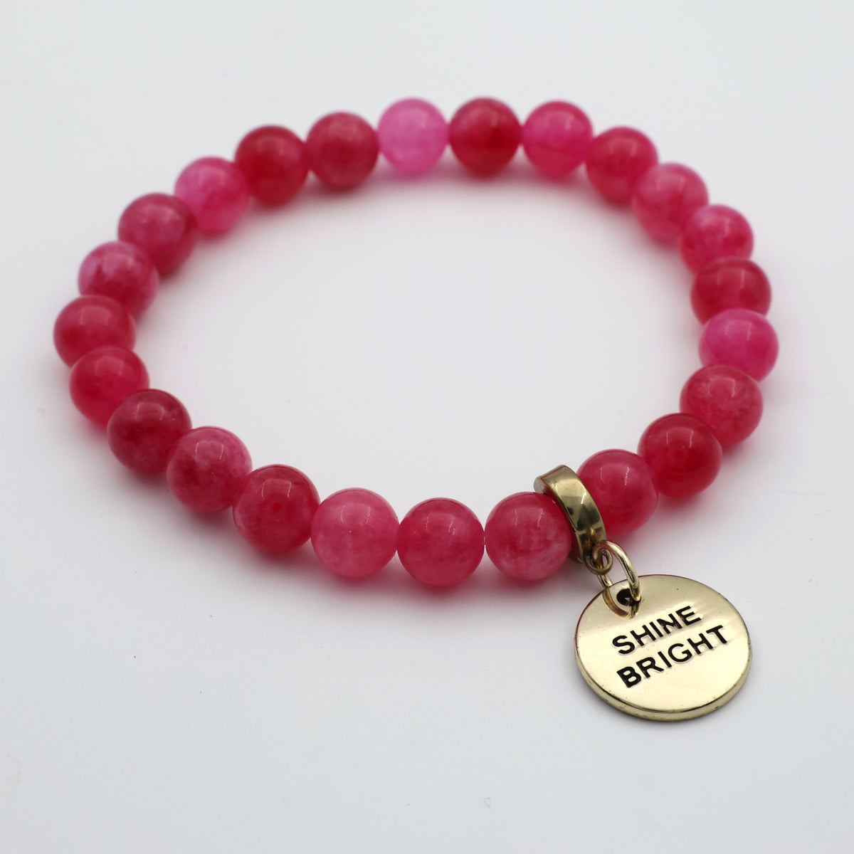 Stone Bracelet - Raspberry Agate 8mm Beads - With Gold Charms