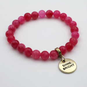 Stone Bracelet - Raspberry Agate 8mm Beads - With Gold Charms