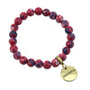 Stone Bracelet - RUBY & INDIGO Patch Agate 8mm Beads - with Vintage Gold Word Charm