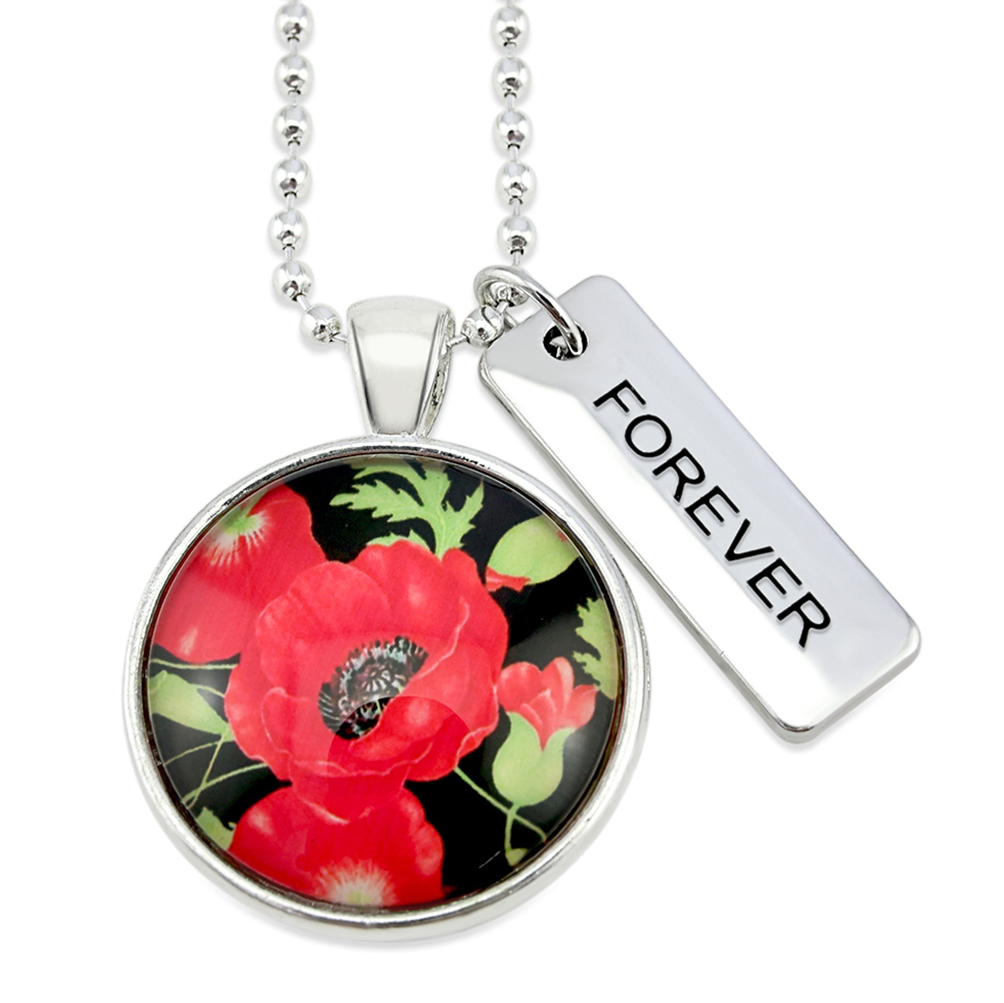 POPPIES Collection - Bright Silver 'FOREVER' Necklace - Red Petals (10113)