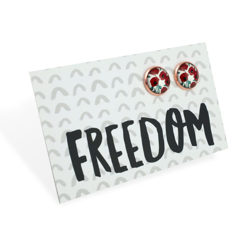 POPPIES Collection - Freedom - Rose Gold 12mm Circle Studs - Red Poppies (12631)