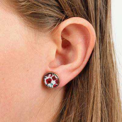 POPPIES Collection - Freedom - Rose Gold 12mm Circle Studs - Red Poppies (12631)
