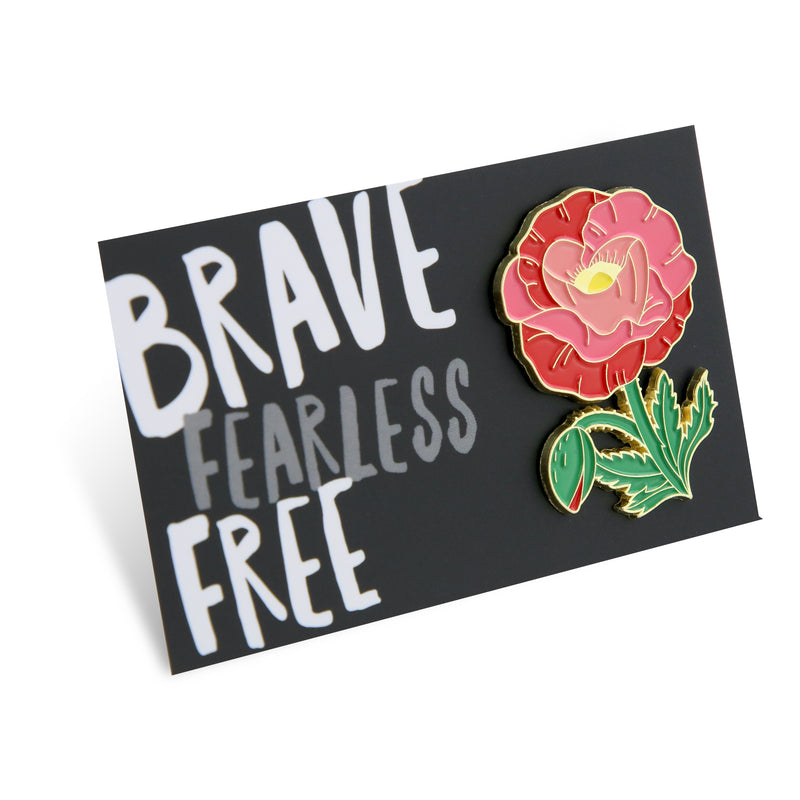 POPPIES Collection - Lovely Pins! Brave Fearless Free - Red Poppy Enamel Badge Pin - (10124)