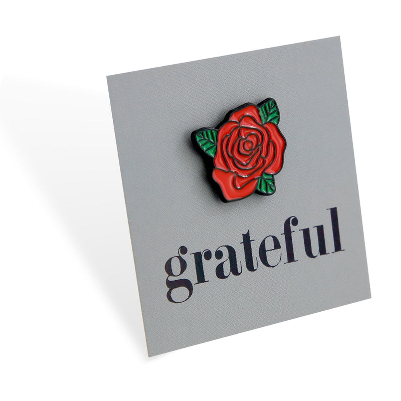 Lovely Pins! Grateful - Red Rose Enamel Badge Pin - (10262)