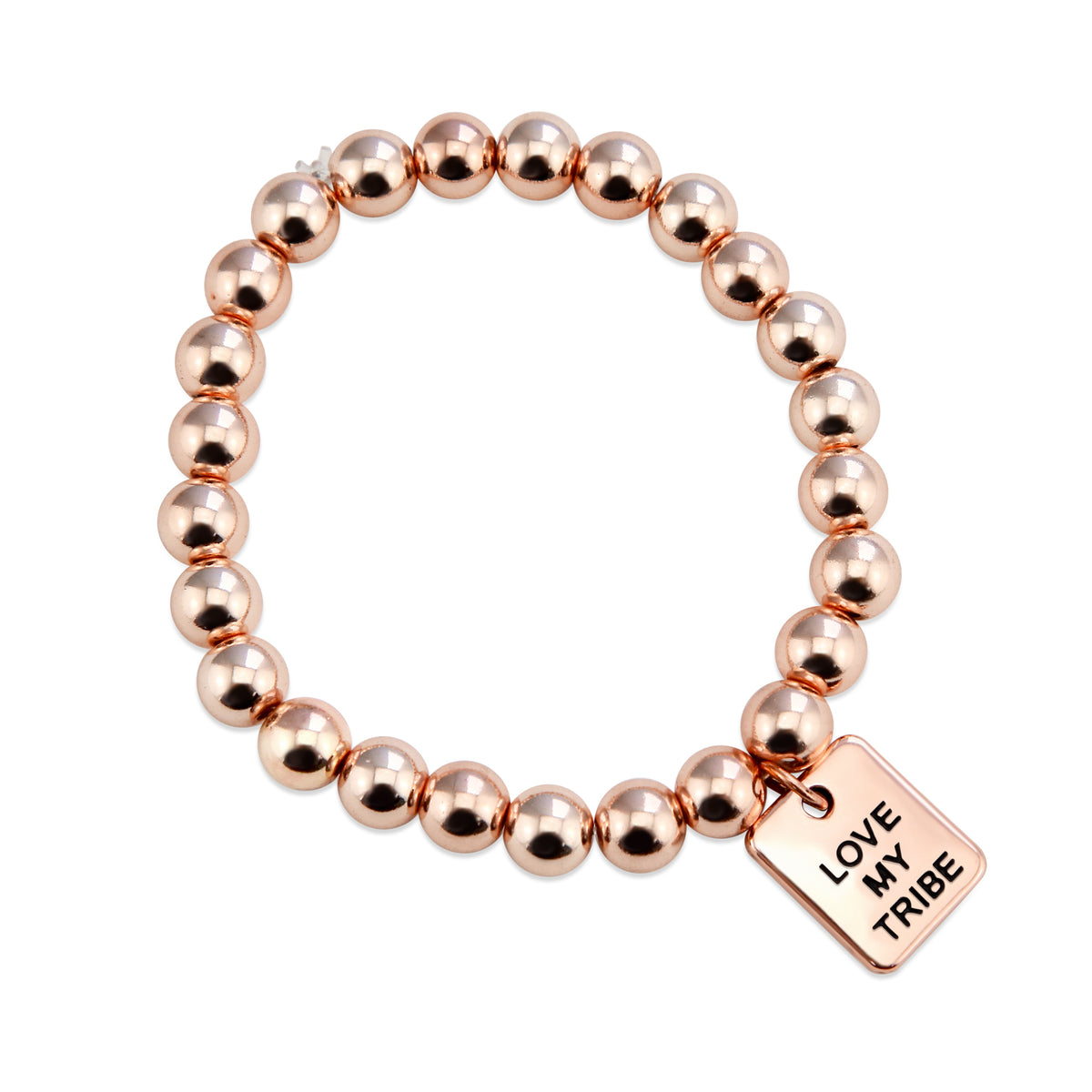 The STRONG WOMEN Collection Hematite Bracelet 8mm Beads with word charm - Rose Gold Rebel