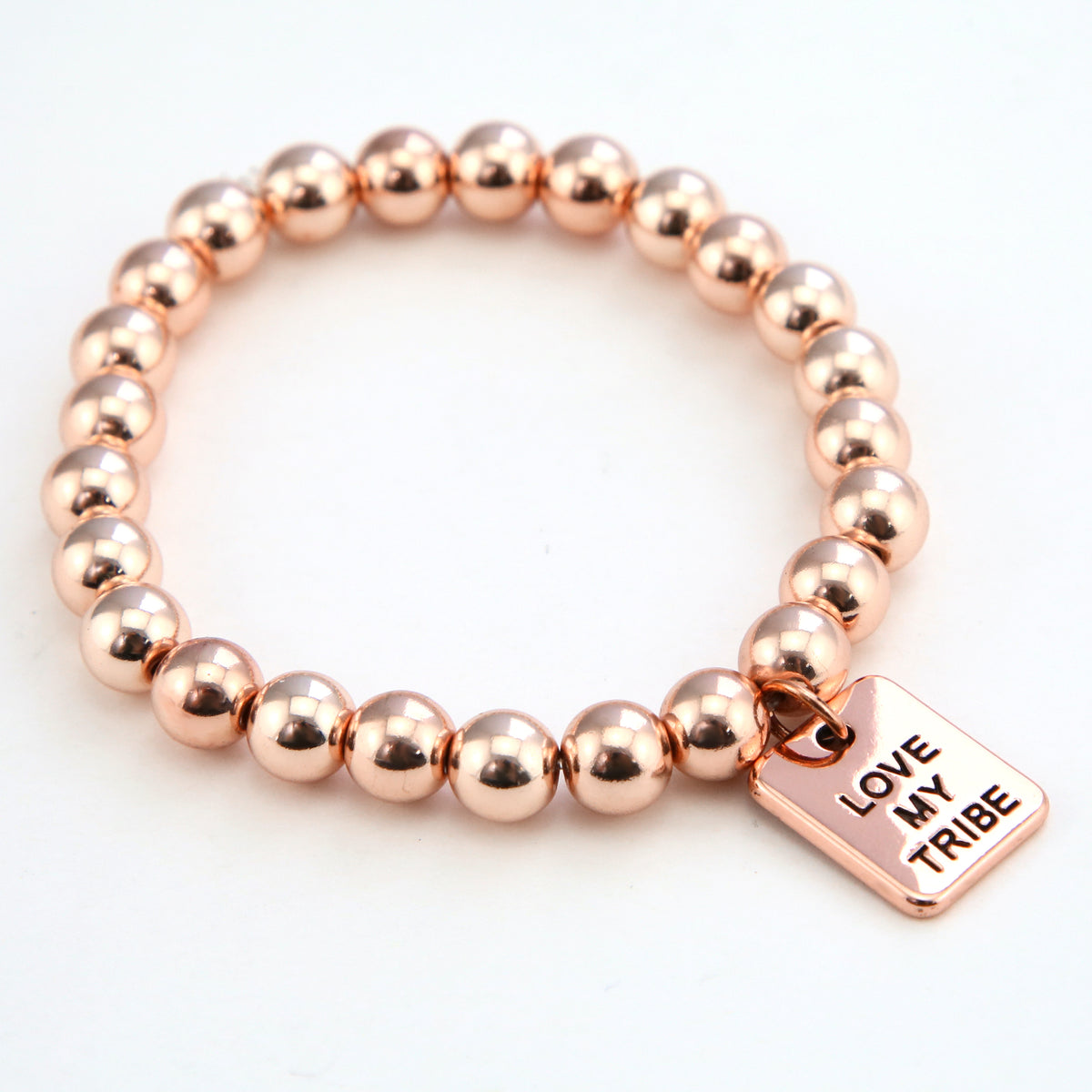 The STRONG WOMEN Collection Hematite Bracelet 8mm Beads with word charm - Rose Gold Rebel