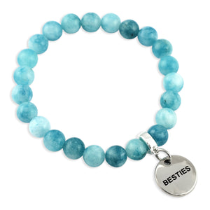 Stone Bracelet - SEA BREEZE CHALCEDONY 8mm Beads - With Silver Charms