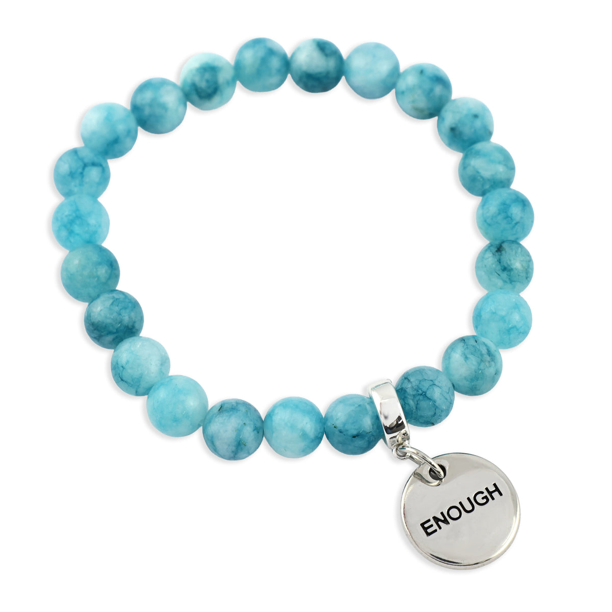 Stone Bracelet - SEA BREEZE CHALCEDONY 8mm Beads - With Silver Charms
